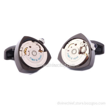 Novelty Love Shape Watch Movement Cufflinks Stainless Steel Black Plated Cufflinks